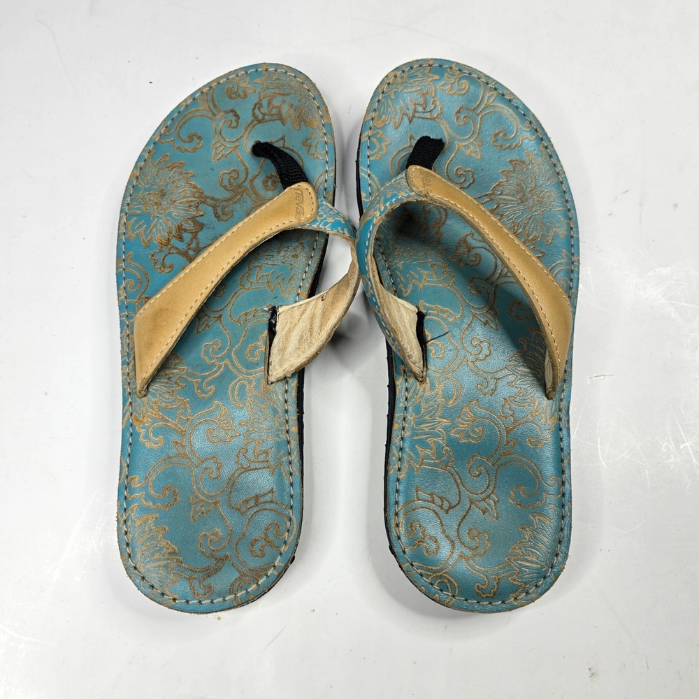 Teva Sandals Women's Size 8 Blue Flip Flops Thong Sandals Floral‎ Casual Comfort